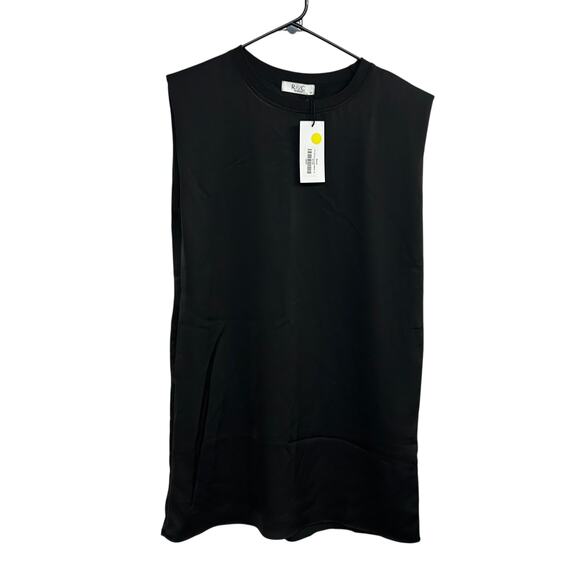 Black Sleeveless Shift Dress M Minimalist Quiet Luxury Structured Shoulder Pad - Picture 1 of 8